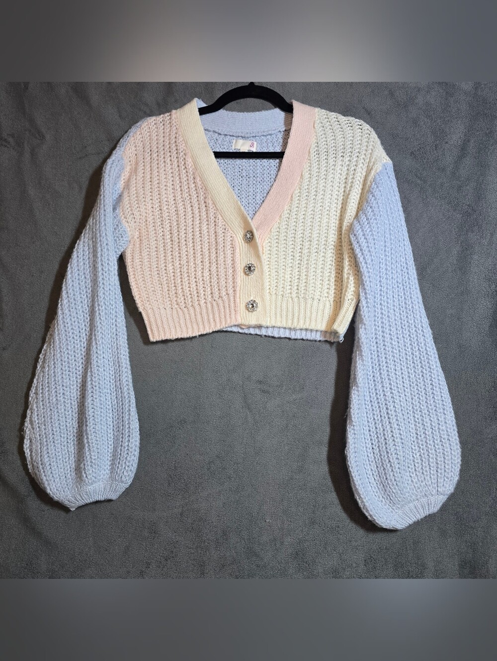 SO Cropped Pastel Knit Cardigan Sweater Colorblock Size XS